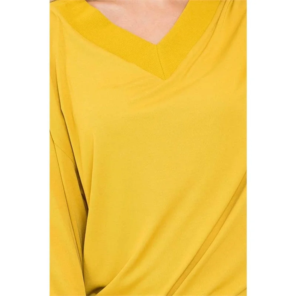 Mustard V-Neck Dolman Sleeve Top - Picture 6 of 8
